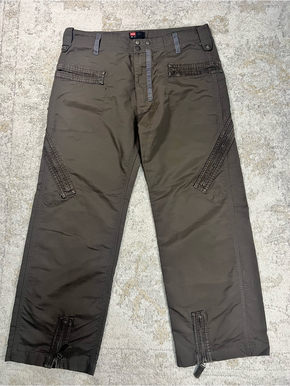 Diesel Cargo Pants Mens 34x29 Brown Cotton Multi Pocket Zipper Y2K Skater